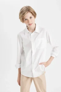 DeFacto Boys' Back to School Oxford Long Sleeve Shirt - Image 3