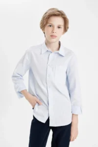 DeFacto Boy's Blue Oxford Long Sleeve School Shirt T8854a623au - Image 2