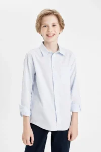 DeFacto Boy's Blue Oxford Long Sleeve School Shirt T8854a623au - Image 4