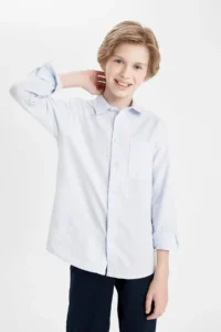 DeFacto Boy's Blue Oxford Long Sleeve School Shirt T8854a623au - Image 5