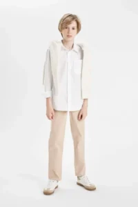 DeFacto Boy's Polo Neck Oxford Long Sleeve Basic Plain White School Shirt T8854a624au - Image 2