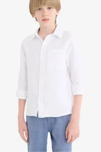 DeFacto Polo Collar Oxford Long Sleeve School White Boy Shirt T8854A6/WT34