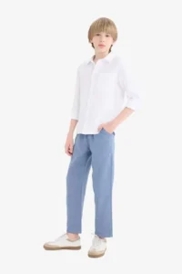 DeFacto Polo Collar Oxford Long Sleeve School White Boy Shirt T8854A6/WT34 - Image 2