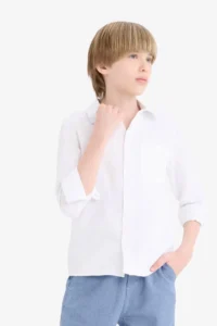 DeFacto Polo Collar Oxford Long Sleeve School White Boy Shirt T8854A6/WT34 - Image 3