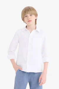 DeFacto Polo Collar Oxford Long Sleeve School White Boy Shirt T8854A6/WT34 - Image 4