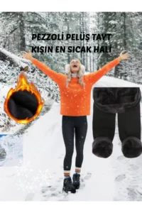 MİSTİRİK Pezzoli Model Knitted Single Stitched Daily Flexible Seamless Plush Tights Black Color