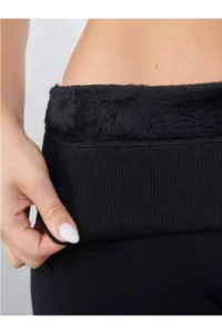 MİSTİRİK Pezzoli Model Knitted Single Stitched Daily Flexible Seamless Plush Tights Black Color - Image 2