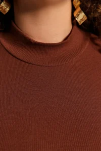Trendyol Curve Brown Dog collar bodycone/Ribbed Knitting Plus Size Blouse - Image 2