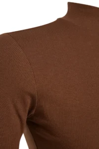 Trendyol Curve Brown Dog collar bodycone/Ribbed Knitting Plus Size Blouse - Image 7