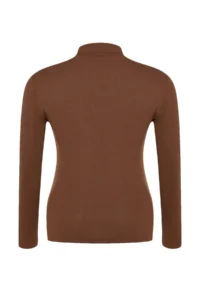 Trendyol Curve Brown Dog collar bodycone/Ribbed Knitting Plus Size Blouse - Image 8