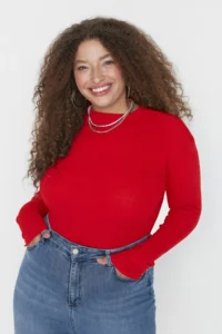 Trendyol Curve Red Dog collar bodycone/Ribbed Knitting Plus Size Blouse - Image 2
