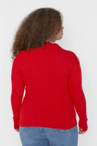 Trendyol Curve Red Dog collar bodycone/Ribbed Knitting Plus Size Blouse - Image 4