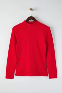 Trendyol Curve Red Dog collar bodycone/Ribbed Knitting Plus Size Blouse - Image 5