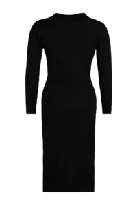 Trendyol Curve Black Polo Shirt Collar Ribbed Knit Dress - Image 8