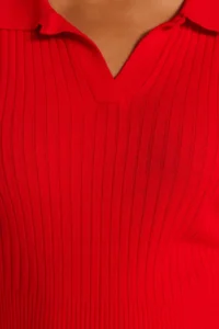 Trendyol Curve Rejection Polo Shirt Collar Ribbed Knit Dress - Image 4