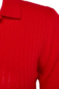 Trendyol Curve Rejection Polo Shirt Collar Ribbed Knit Dress - Image 7