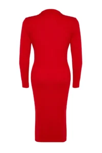 Trendyol Curve Rejection Polo Shirt Collar Ribbed Knit Dress - Image 8