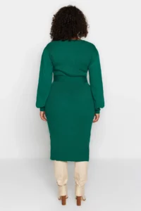 Trendyol Curve Emerald Green Ribbed bodycone Midi Knit Dress - Image 5