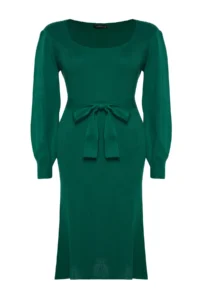 Trendyol Curve Emerald Green Ribbed bodycone Midi Knit Dress - Image 6