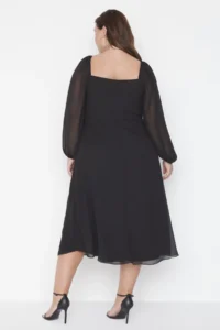Trendyol Curve Black Plus Size Square Neck slit A-Kesim/Life Midi Weaving Siphon Dress - Image 11