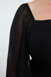 Trendyol Curve Black Plus Size Square Neck slit A-Kesim/Life Midi Weaving Siphon Dress - Image 5