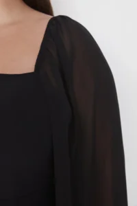 Trendyol Curve Black Plus Size Square Neck slit A-Kesim/Life Midi Weaving Siphon Dress - Image 9