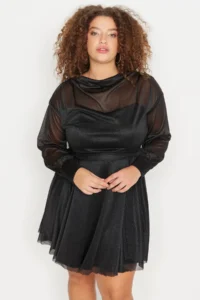 Trendyol Curve Black Waist Open/skater Glitter Mini Knitting Dress