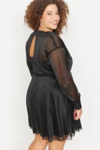 Trendyol Curve Black Waist Open/skater Glitter Mini Knitting Dress - Image 3