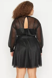 Trendyol Curve Black Waist Open/skater Glitter Mini Knitting Dress - Image 5