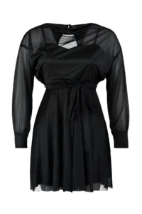 Trendyol Curve Black Waist Open/skater Glitter Mini Knitting Dress - Image 6