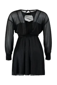 Trendyol Curve Black Waist Open/skater Glitter Mini Knitting Dress - Image 7