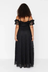 Trendyol Curve Black Sleeveless A-Cut/Life Lace LONG Evening Gown/Graduation/Engagement/Evening Dress - Image 5