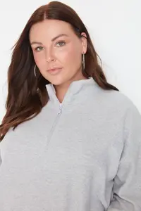Trendyol Curve Gray Thessaloniki/Knitwear look Zippered Collar Regular/Normal Pattern Knitting Sweatshirt - Image 3