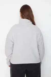 Trendyol Curve Gray Thessaloniki/Knitwear look Zippered Collar Regular/Normal Pattern Knitting Sweatshirt - Image 5