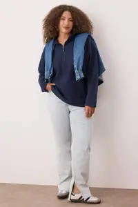 Trendyol Curve Navy Blue Thessaloniki/Knitwear look Zippered Collar Regular/Normal Pattern Knitting Sweatshirt - Image 2