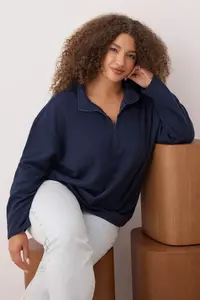 Trendyol Curve Navy Blue Thessaloniki/Knitwear look Zippered Collar Regular/Normal Pattern Knitting Sweatshirt - Image 3