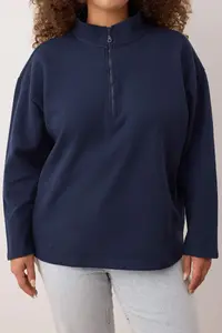 Trendyol Curve Navy Blue Thessaloniki/Knitwear look Zippered Collar Regular/Normal Pattern Knitting Sweatshirt - Image 4