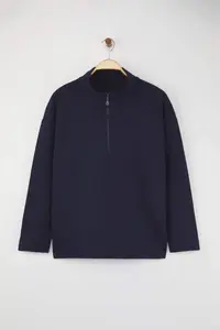 Trendyol Curve Navy Blue Thessaloniki/Knitwear look Zippered Collar Regular/Normal Pattern Knitting Sweatshirt - Image 6