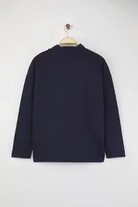 Trendyol Curve Navy Blue Thessaloniki/Knitwear look Zippered Collar Regular/Normal Pattern Knitting Sweatshirt - Image 8