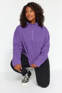 Trendyol Curve Purple Thessaloniki/Knitwear look Zippered Collar Regular/Normal Pattern Knitting Sweatshirt