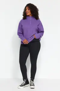 Trendyol Curve Purple Thessaloniki/Knitwear look Zippered Collar Regular/Normal Pattern Knitting Sweatshirt - Image 2