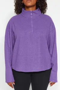 Trendyol Curve Purple Thessaloniki/Knitwear look Zippered Collar Regular/Normal Pattern Knitting Sweatshirt - Image 3