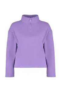 Trendyol Curve Purple Thessaloniki/Knitwear look Zippered Collar Regular/Normal Pattern Knitting Sweatshirt - Image 7