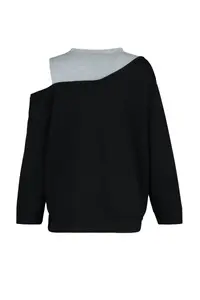 Trendyol Curve Black Crew Neck Omuz Detailed Thin Knitting Plus Size Sweatshirt - Image 10
