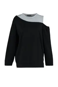 Trendyol Curve Black Crew Neck Omuz Detailed Thin Knitting Plus Size Sweatshirt - Image 12