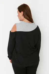 Trendyol Curve Black Crew Neck Omuz Detailed Thin Knitting Plus Size Sweatshirt - Image 9