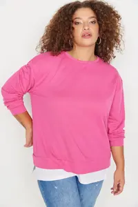 Trendyol Curve Fuchsia Thin Knitting Plus Size Sweatshirt - Image 4