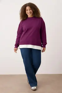 Trendyol Curve Plum Thin Knitting Plus Size Sweatshirt