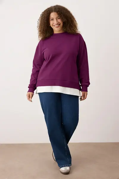 Trendyol Curve Plum Thin Knitting Plus Size Sweatshirt