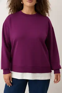 Trendyol Curve Plum Thin Knitting Plus Size Sweatshirt - Image 3